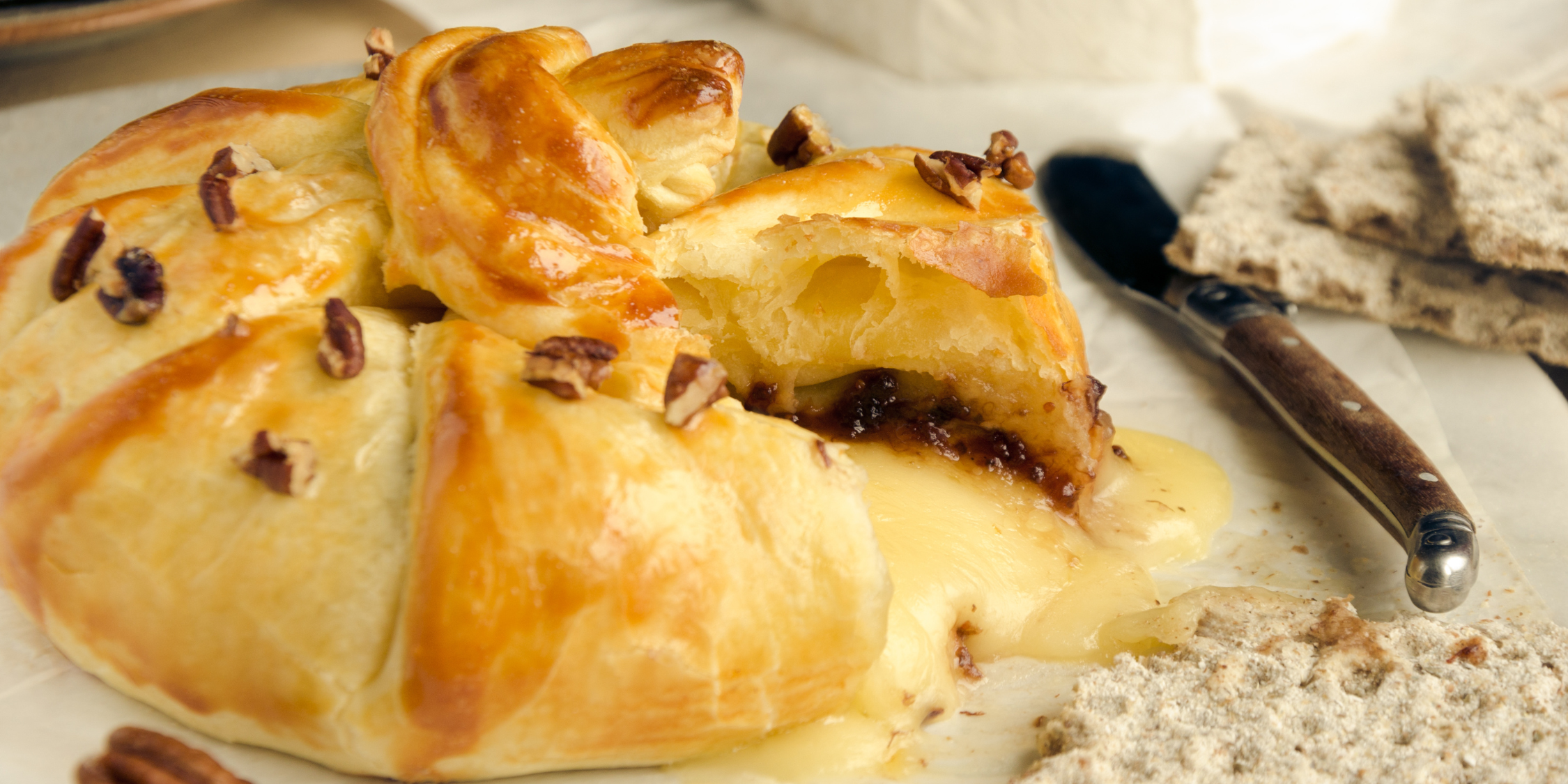 Baked Brie with Double Barrel Honey, Walnuts, and Puff Pastry
