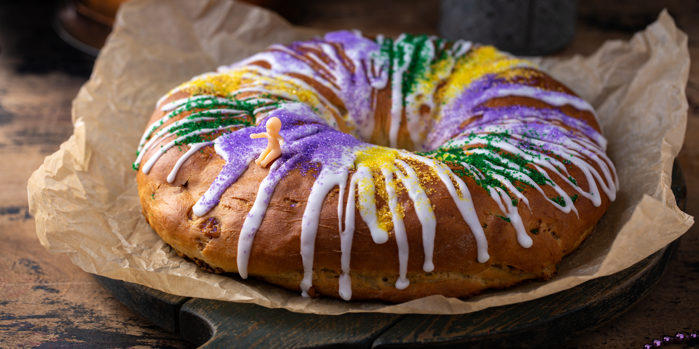 Simple Mardi Gras King Cake with Double Barrel Honey Glaze